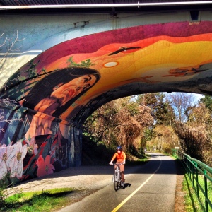 You're on the right path if you go beneath this amazing mural tunnel just after the Selkirk Trestle.